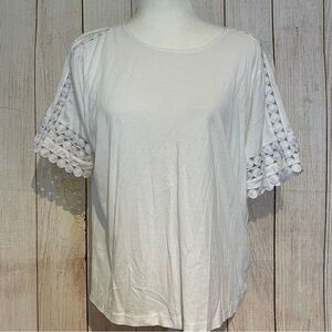 J. Crew White Short Sleeve Top with Lace Detail Size M Preowned